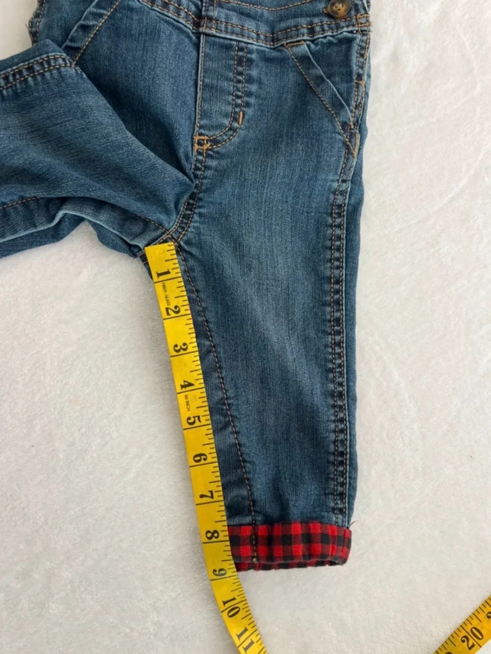 Carter's Kid Denim Overalls with Red Plaid Lining 9 Months
